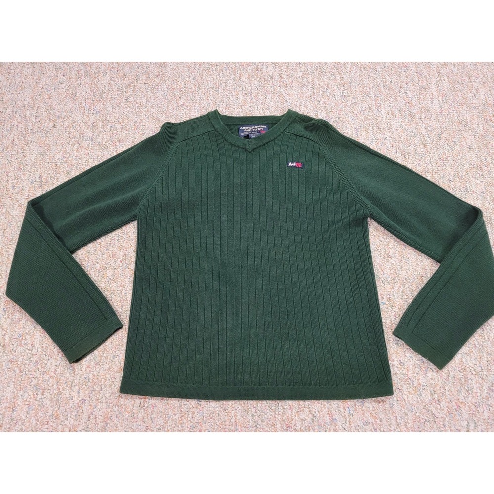 Abercrombie & Fitch Sweater Mens Medium Green‎ Ribbed Pullover V Neck Casual